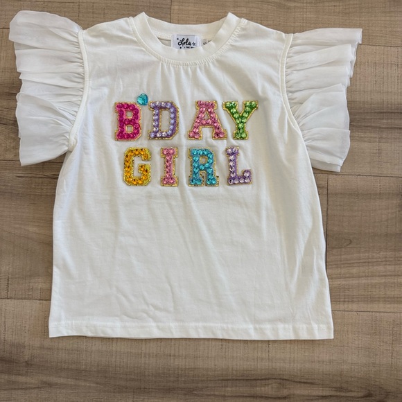White Ruffle Sleeve Gem Lettering Tee - Picture 5 of 6